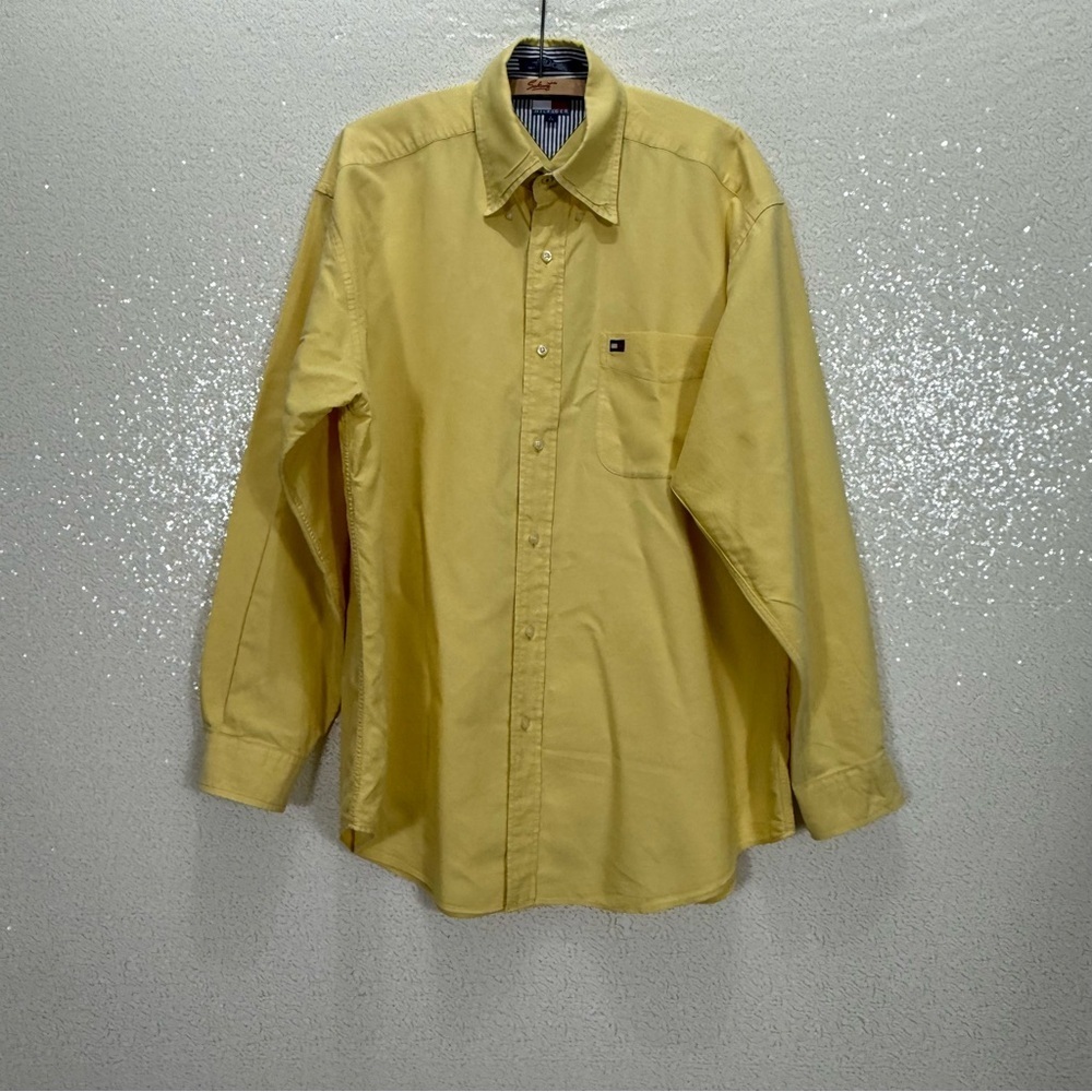 Tommy Hilfiger Yellow Button Down Shirt Men’s L Vintage Cotton Long Sleeve - Picture 9 of 9